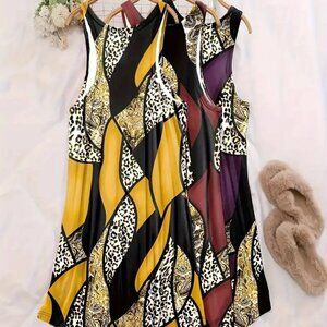 BOGO 5X Plus Size Retro Leopard & Paisley Round Neck Tank Nightdress PJs Lounge